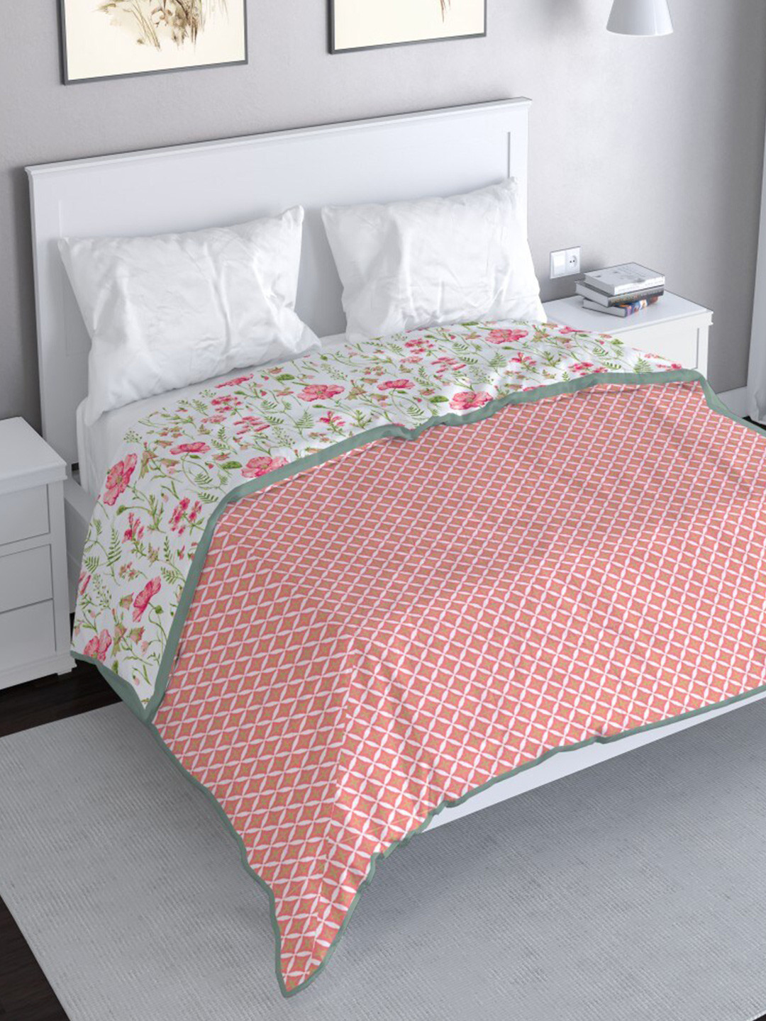 MAYFAIR HOMES LONDON Pink Floral Reversible Cotton Mild Winter 150 GSM Double Bed Dohar