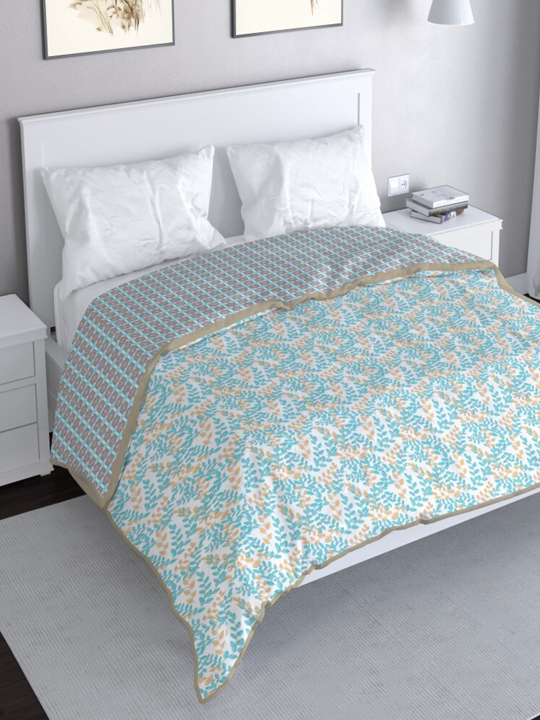 MAYFAIR HOMES LONDON Blue Floral Cotton Reversible Mild Winter 150 GSM Double Bed Dohar