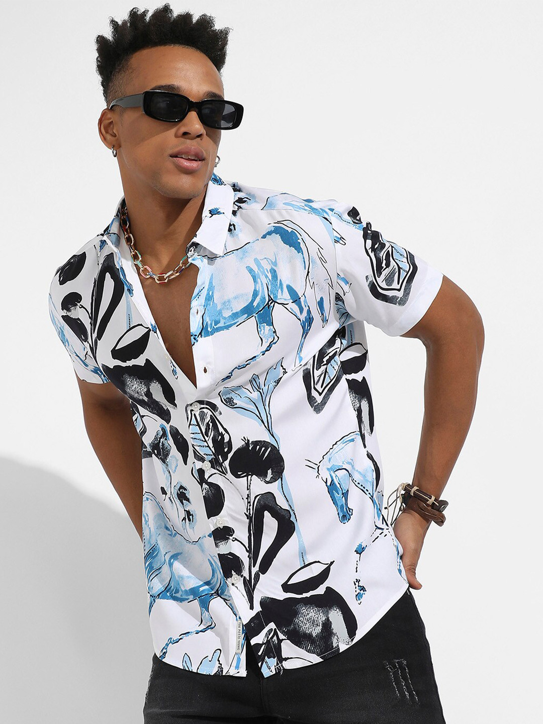 CAHOOT Black Classic Opaque Printed Casual Shirt