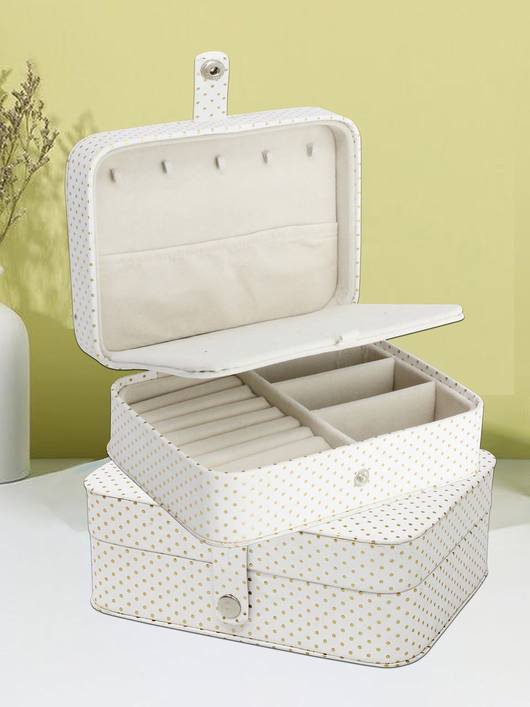 atorakushon White & Golden Printed Reusable Square Jewellery Organisers Box