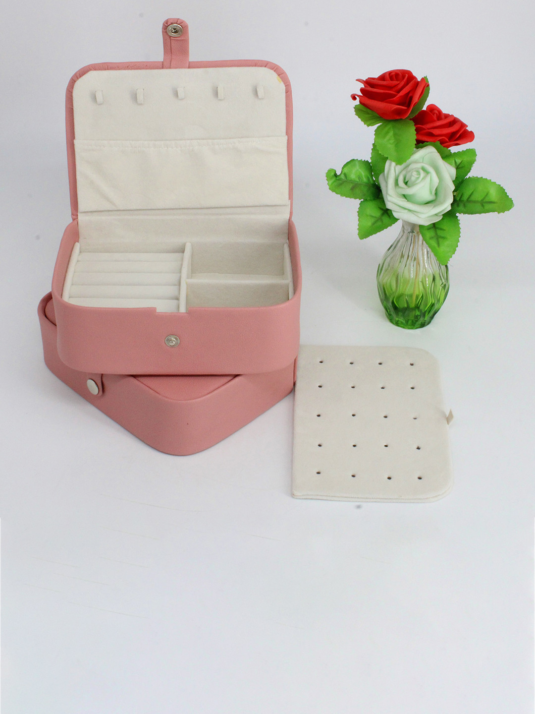 atorakushon Peach-Colored Square Reusable Jewellery Organiser Box