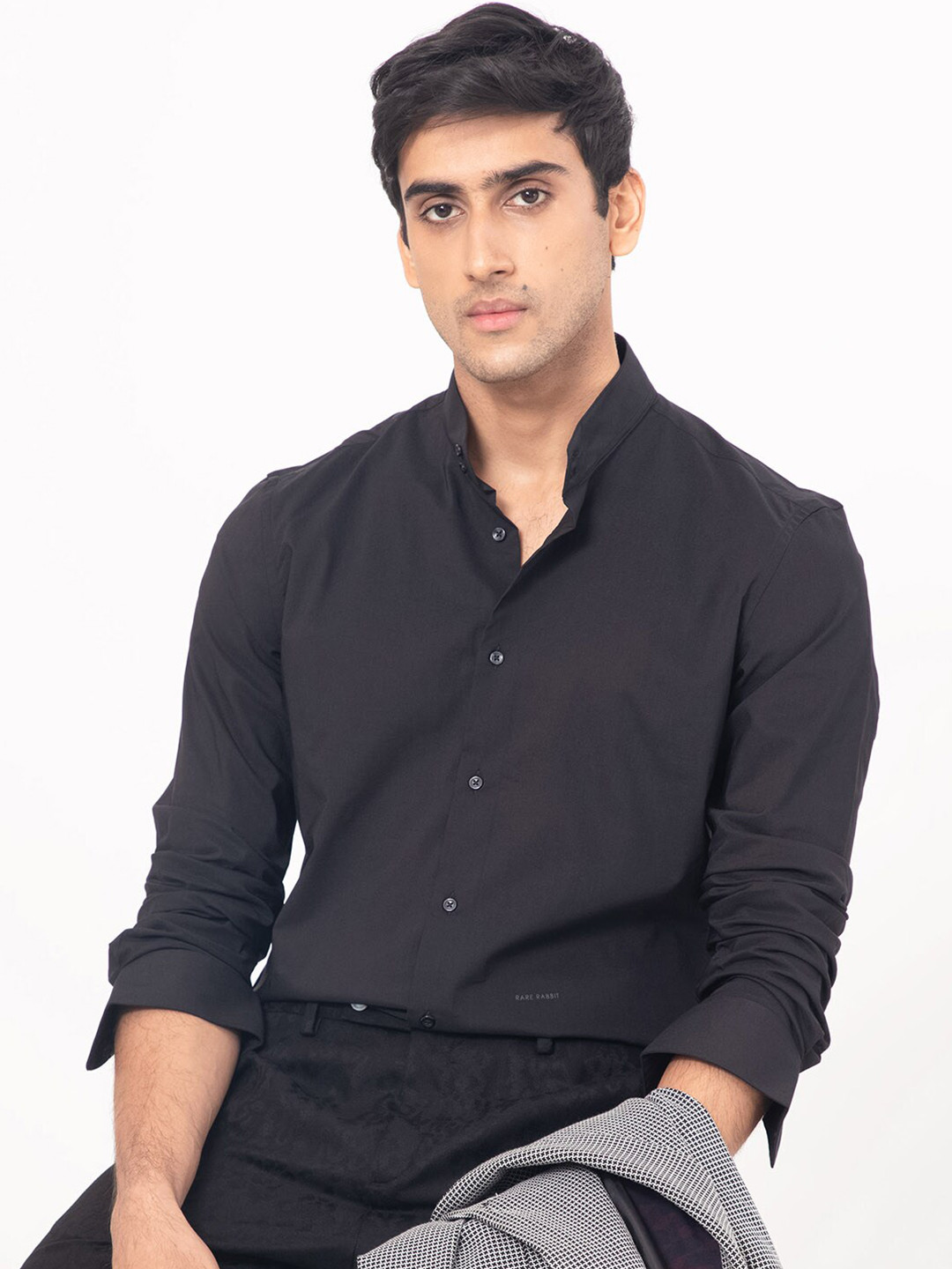 RARE RABBIT Men Coxx Slim Fit Mandarin Collar Shirt