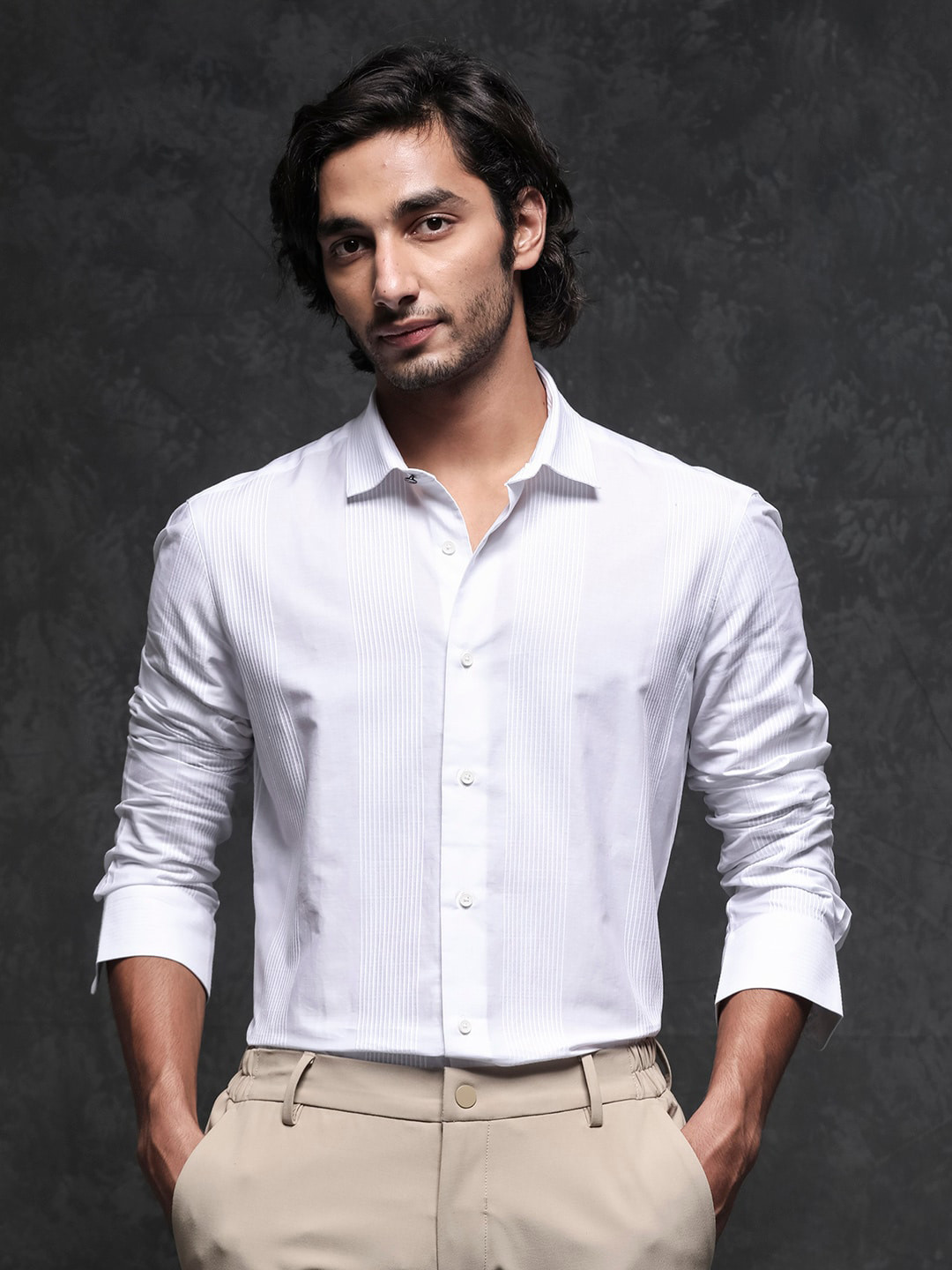 RARE RABBIT Men Lurtz-1 Spread Collar Vertical Striped Slim Fit Shirt