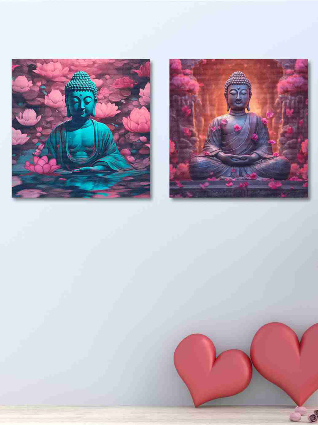 SAF Lord Buddha Canvas 2 Piece Wall Square Paintings Wall Art - 12 x 12In