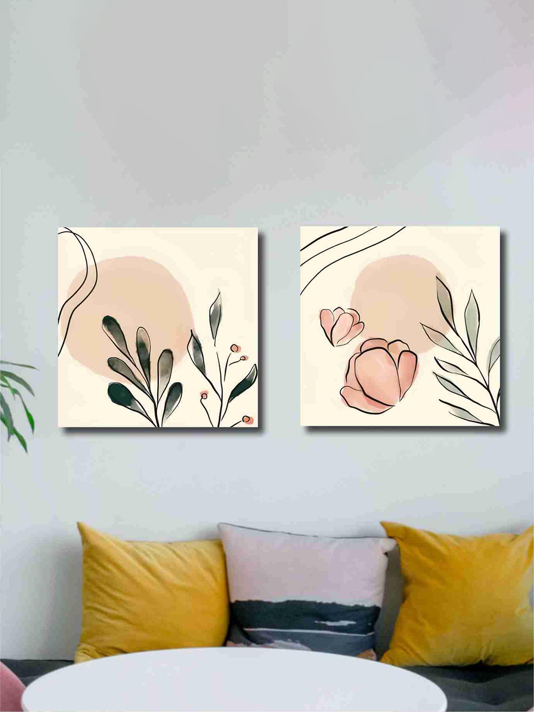 SAF Cream-Coloured & Black 2 Pieces Modern Art Canvas Painting Wall Art