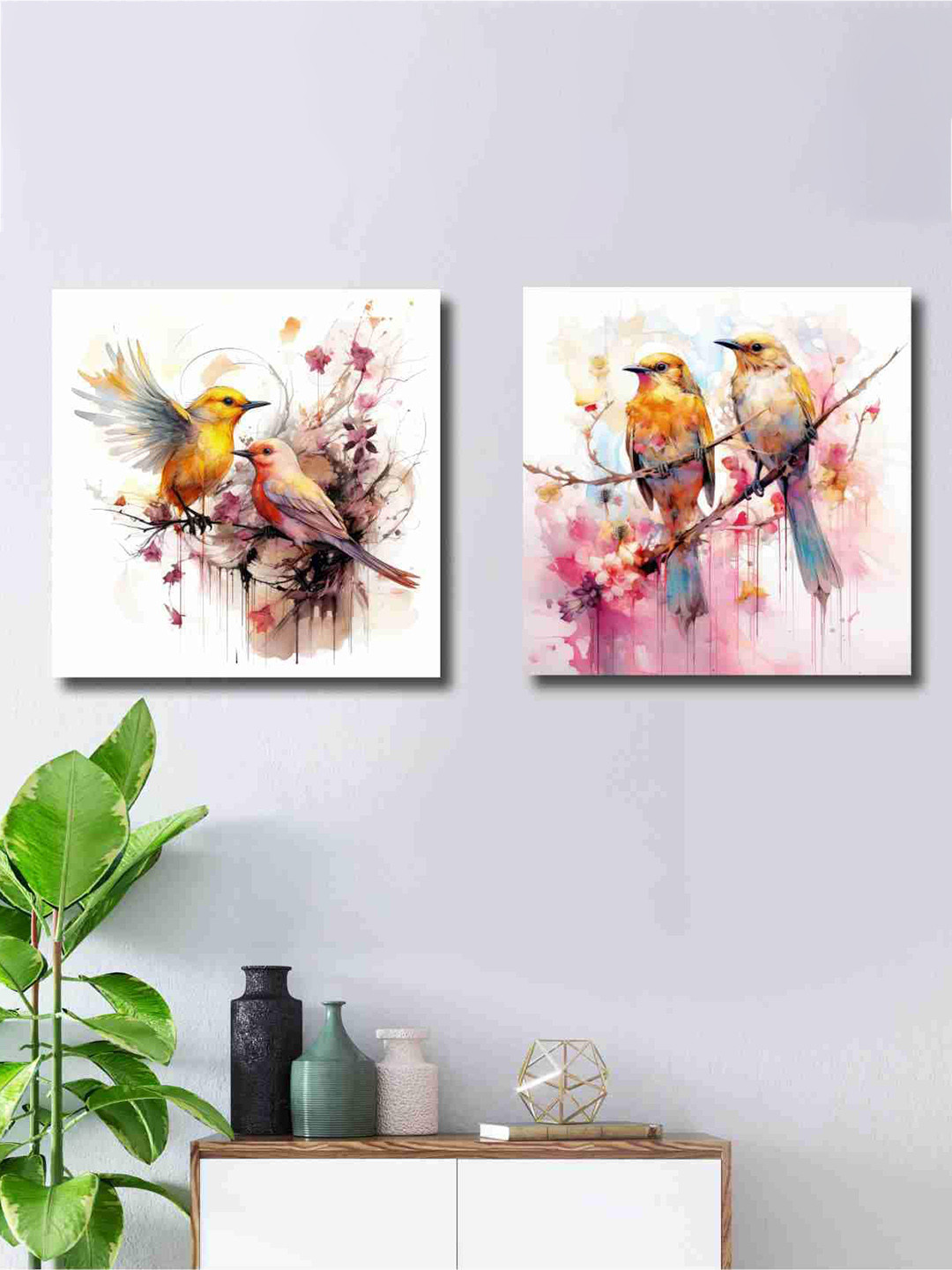 SAF Pink Canvas 2 Pcs Wall Living Room Square Potrait Paintings Wall Art -11.8 x 11.8In