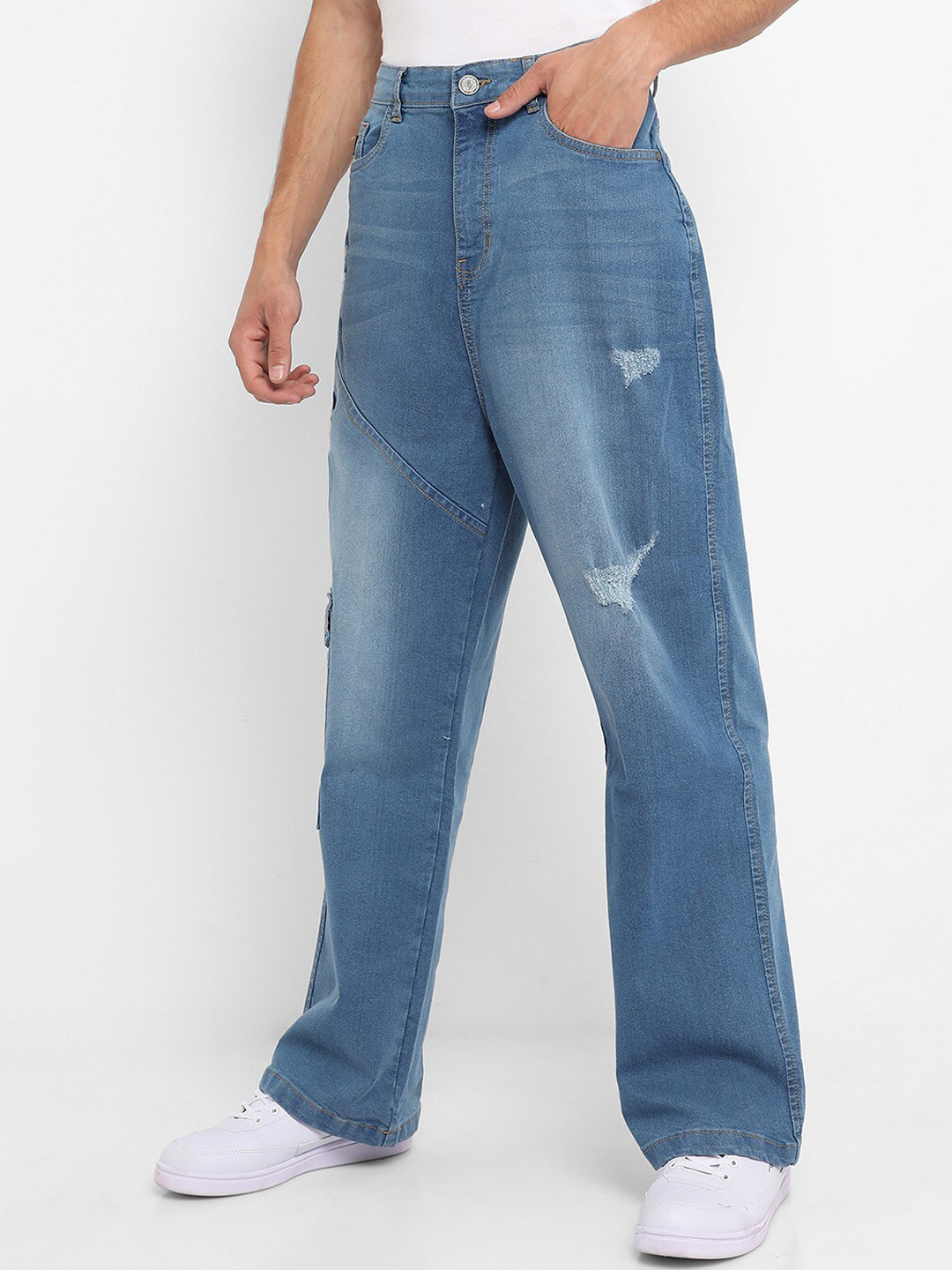Campus Sutra Men Wide Leg Mid-Rise Light Shade Jeans