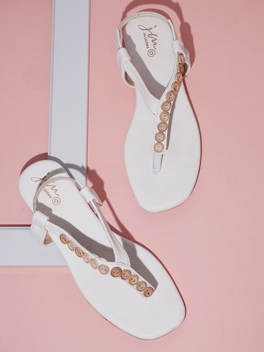 JM Looks Textured T-Strap Flats With Backstrap