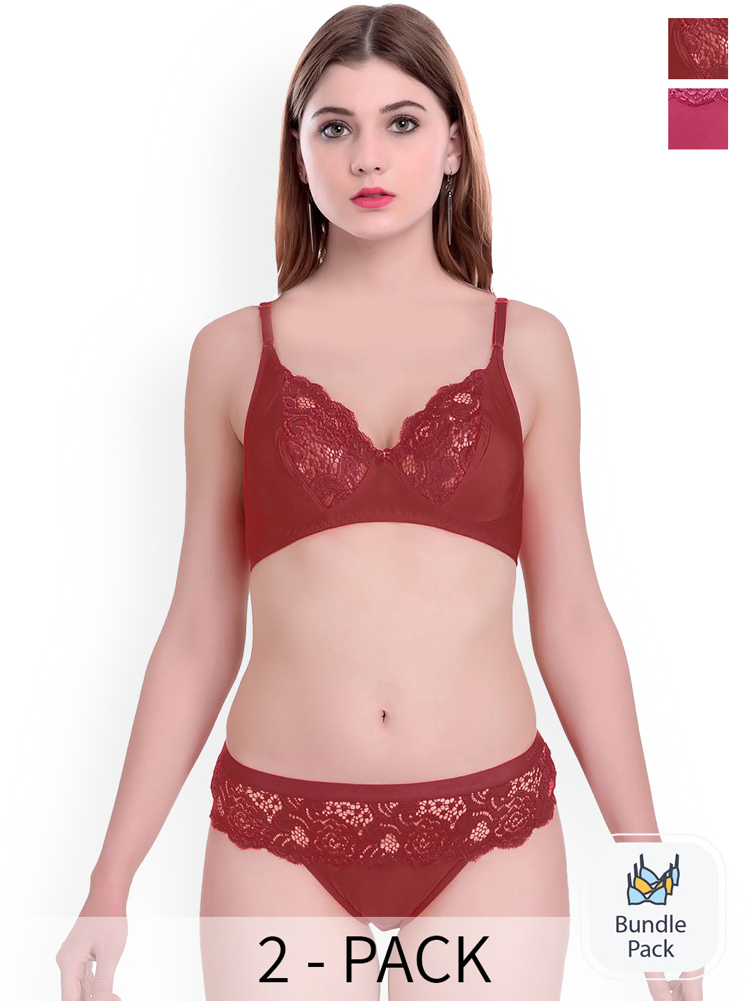 PIBU Pack Of 2 Self-designed Cotton Lingerie Set FC_Q_Cate set _Pink,Maroon_30