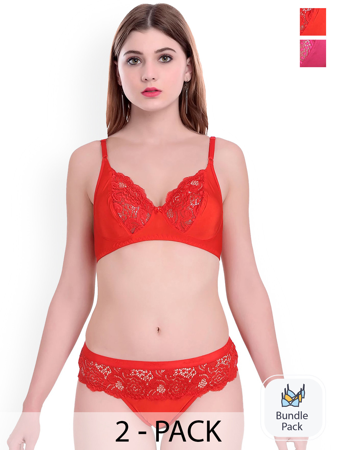 Aamarsh Pack Of 2 Self-designed Cotton Lingerie Set AP_Q_Cate set _Pink,Red_30