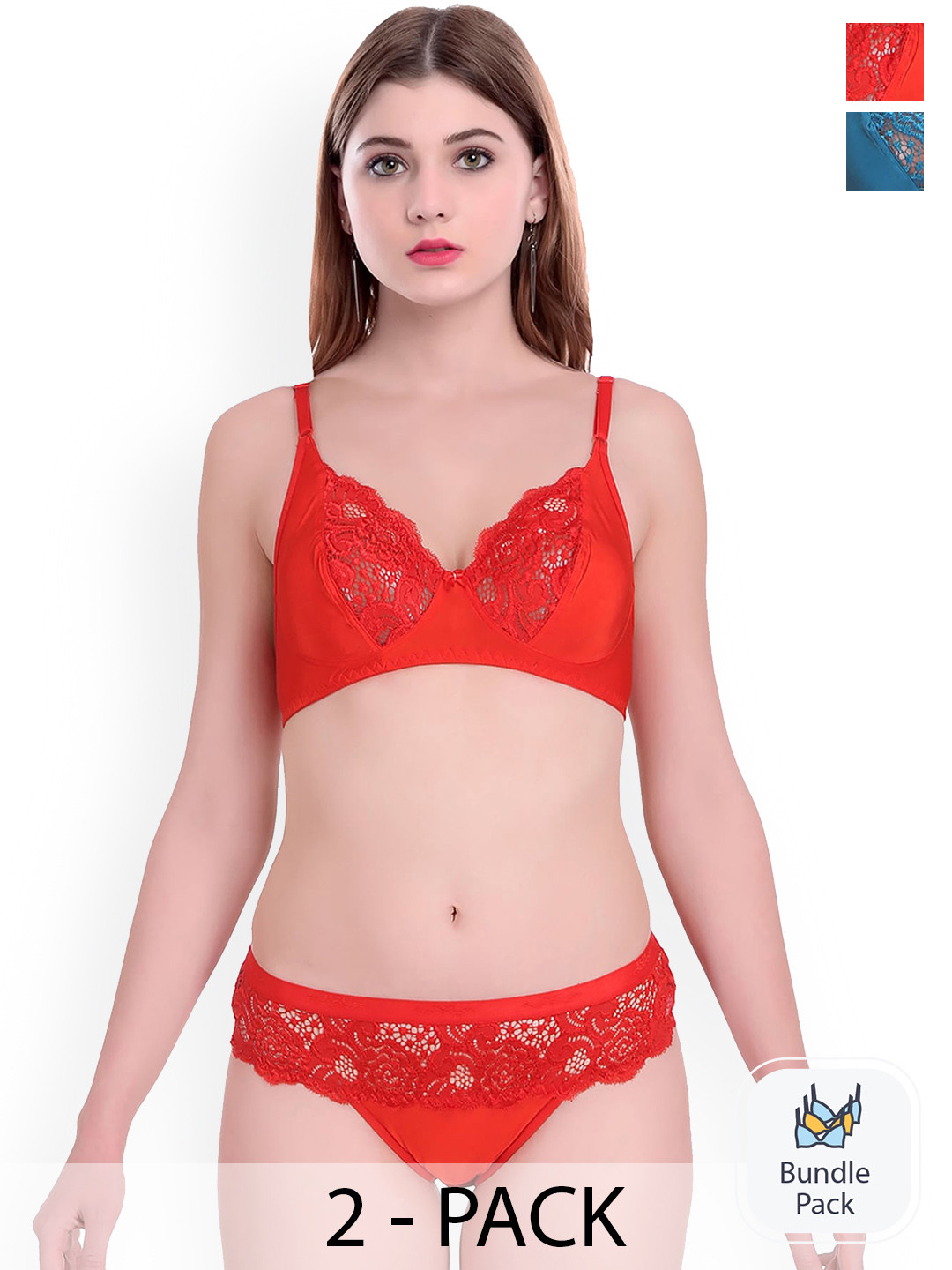 AROUSY Pack Of 2 Self-designed Cotton Lingerie Set N_Cate set _Red,Blue_30
