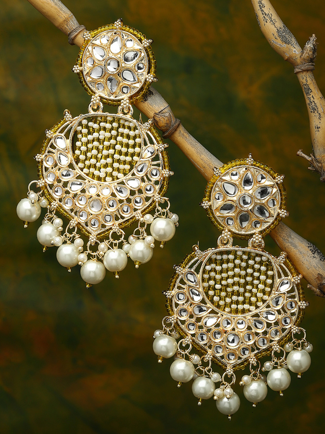 ZENEME Yellow Crescent Shaped Chandbalis Earrings