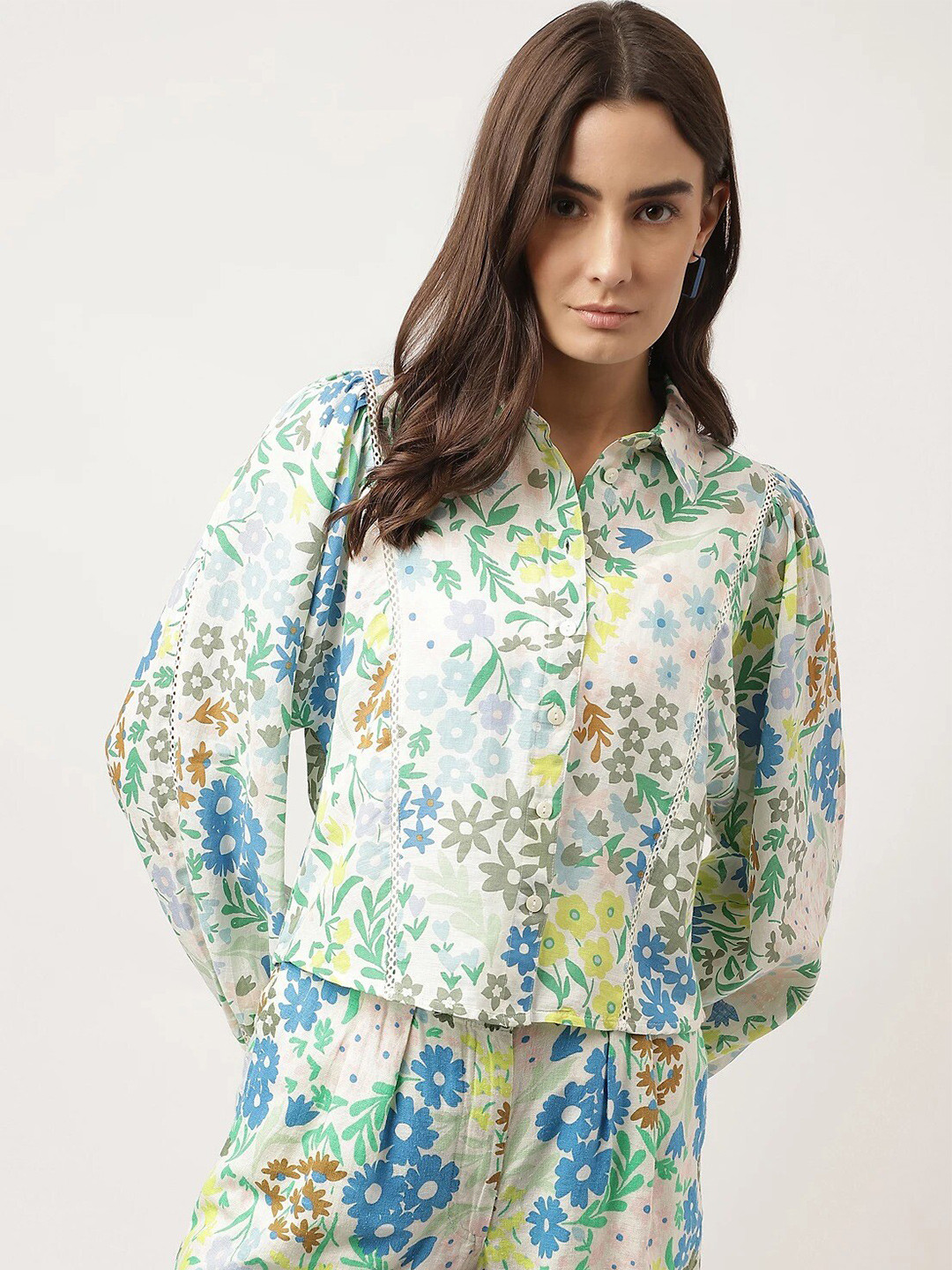 Marks & Spencer Floral Printed Lace Insert Shirt Style Top