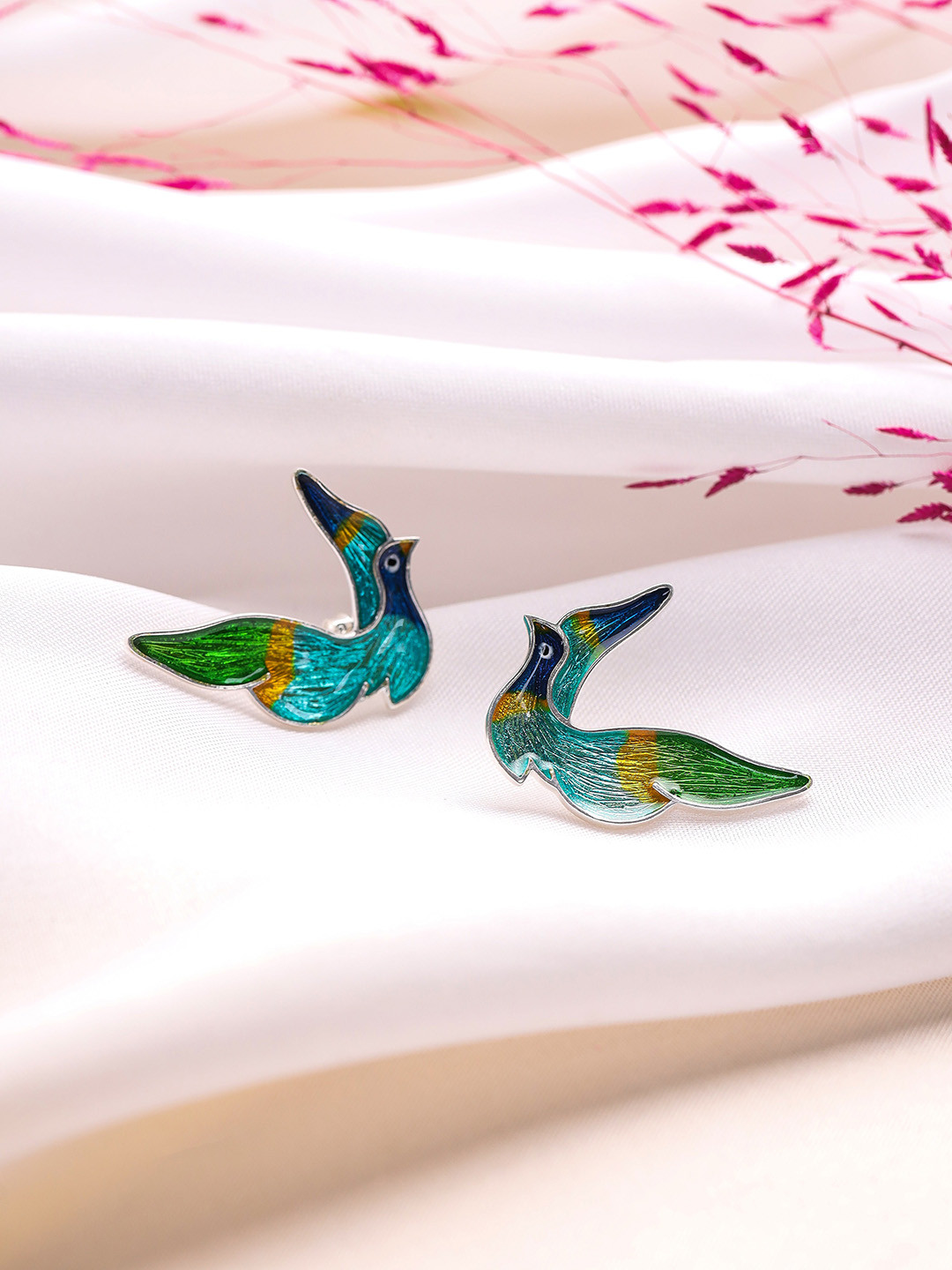 Kicky And Perky Silver-Toned Animal Shaped Studs Earrings