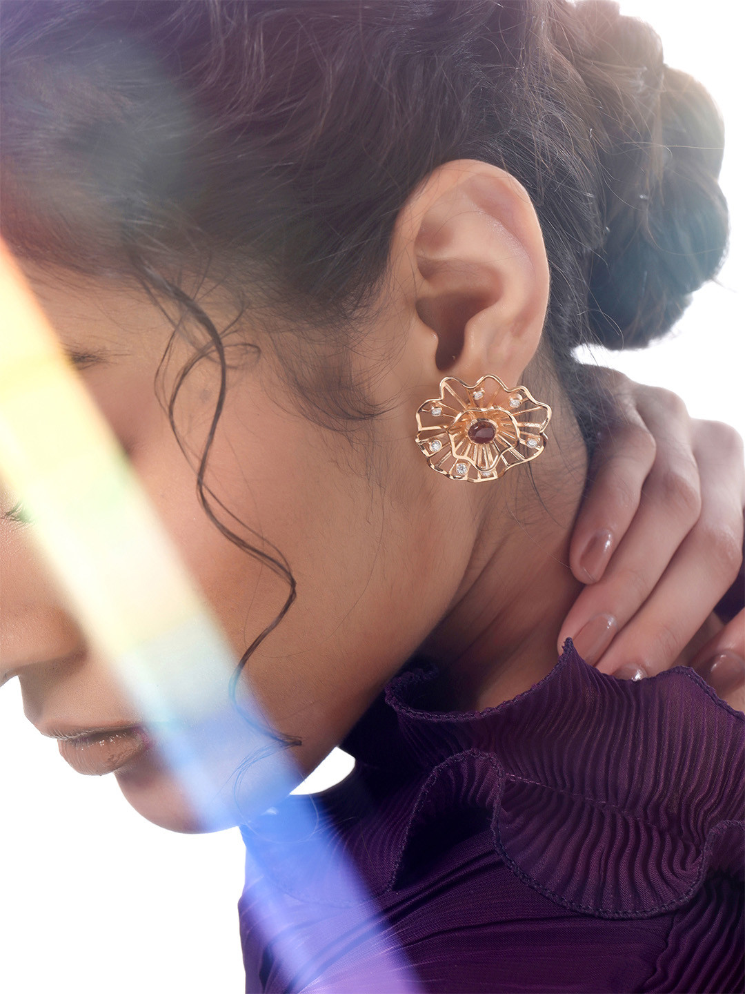 Kicky And Perky 925 Sterling Silver Precious Ruby & Mossanite Studded Flower Earrings