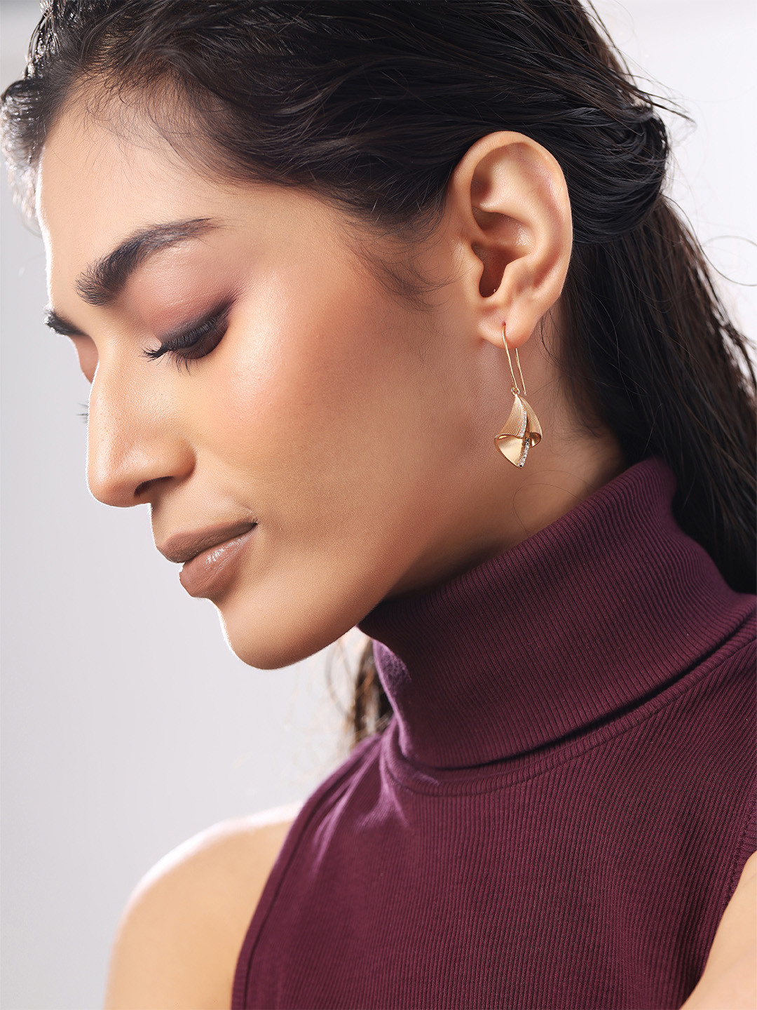 Kicky And Perky 925 Sterling silver Mossanite Studded Folded Frills Earrings