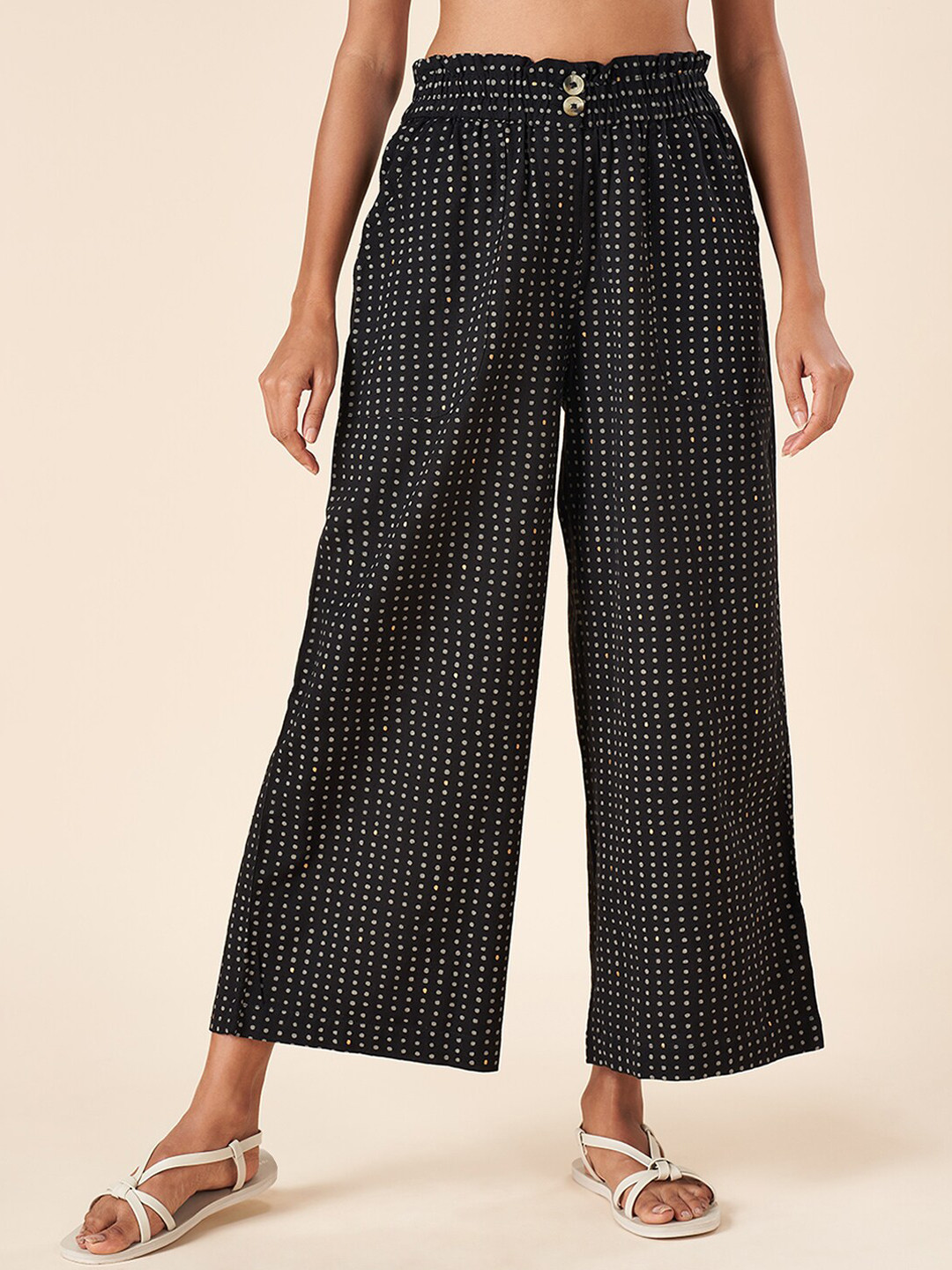 AKKRITI BY PANTALOONS Women Polka Dot Printed Flared Smart Parallel Trousers