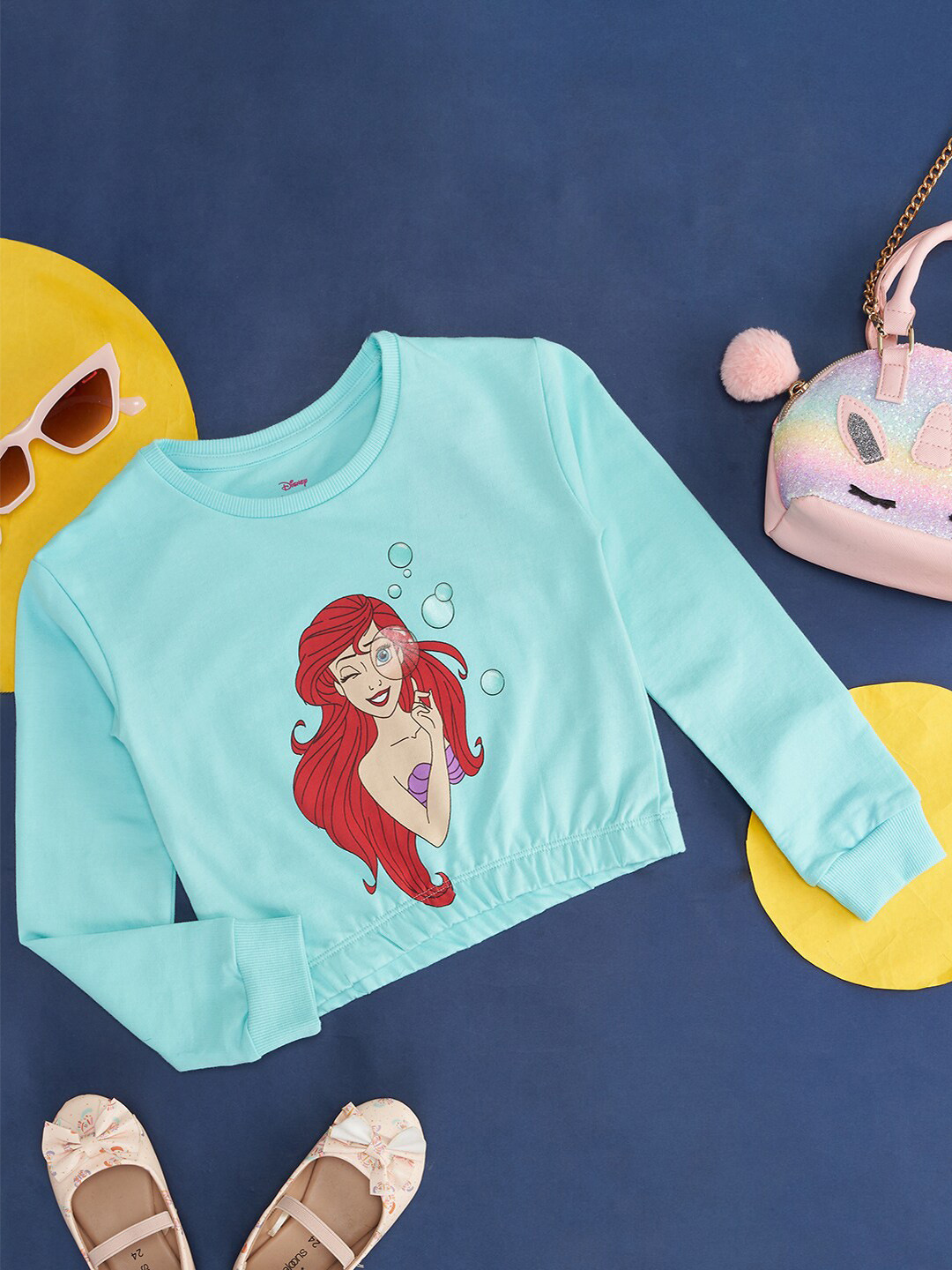 Pantaloons Junior Girls Ariel Printed Round Neck Applique Cotton Crop T-shirt