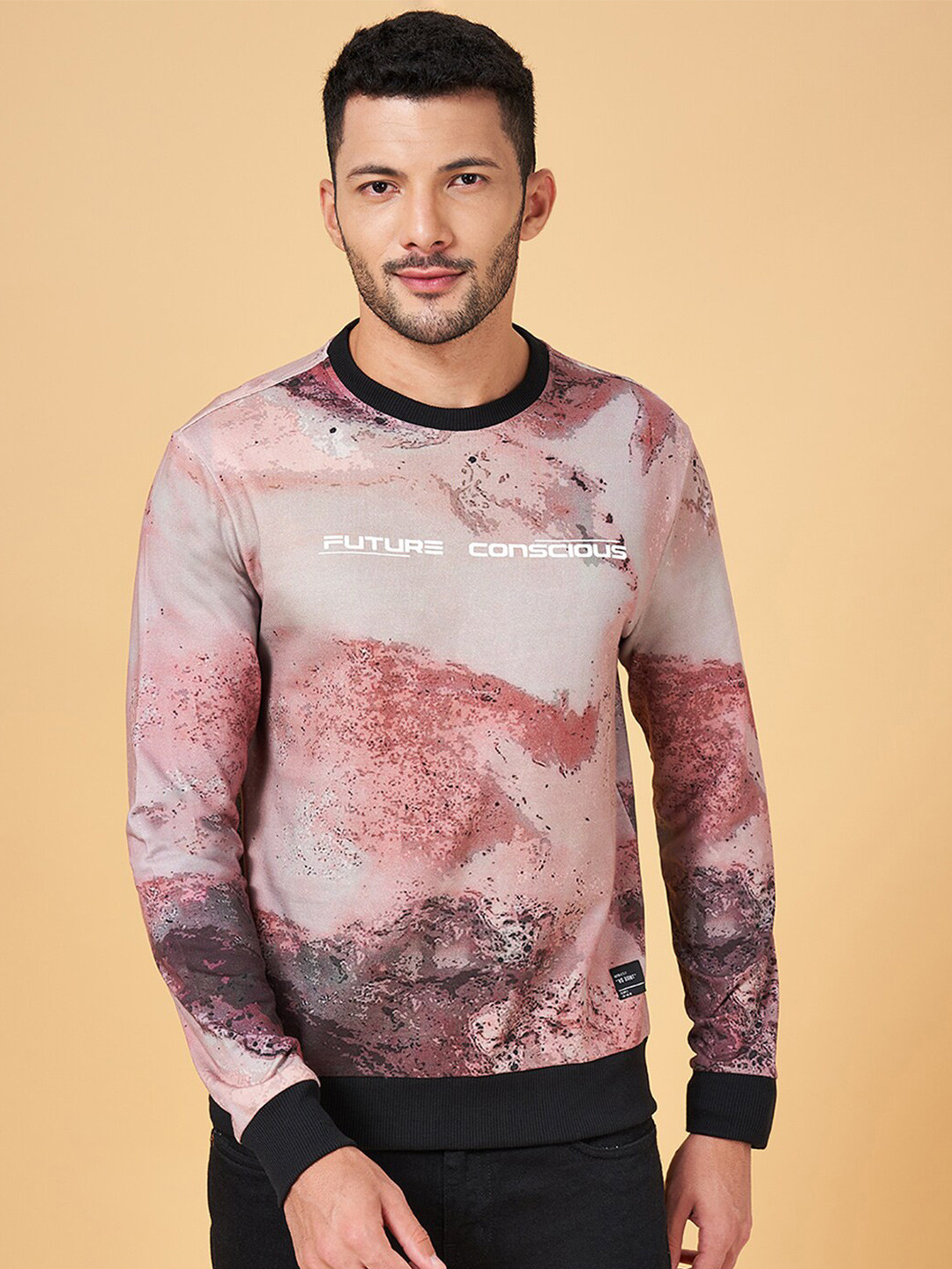 People Abstract Printed Slim Fit Pure Cotton T-shirt