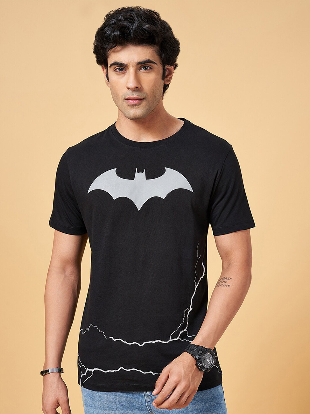 SF JEANS by Pantaloons Batman Printed Slim Fit Cotton T-shirt