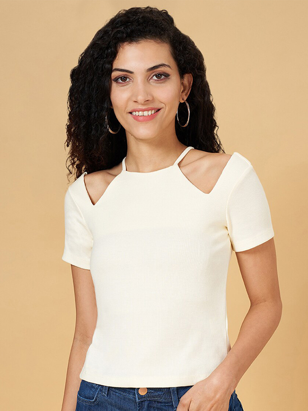 SF JEANS by Pantaloons Choker Neck Slim Fit Cut-Outs Cotton Regular Tops