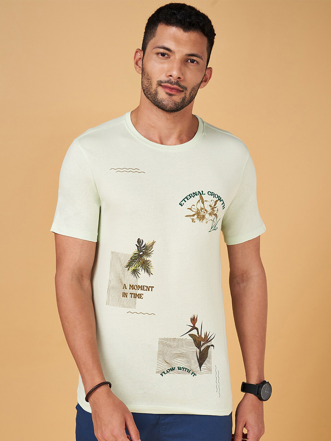 Urban Ranger by pantaloons Slim Fit People and Places Printed Round Neck Cotton T-Shirt