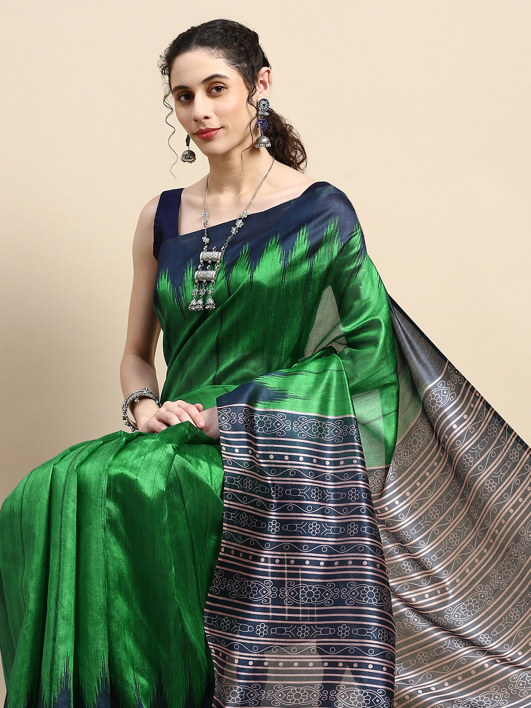 VISHNU WEAVES Jute Silk Tussar Saree