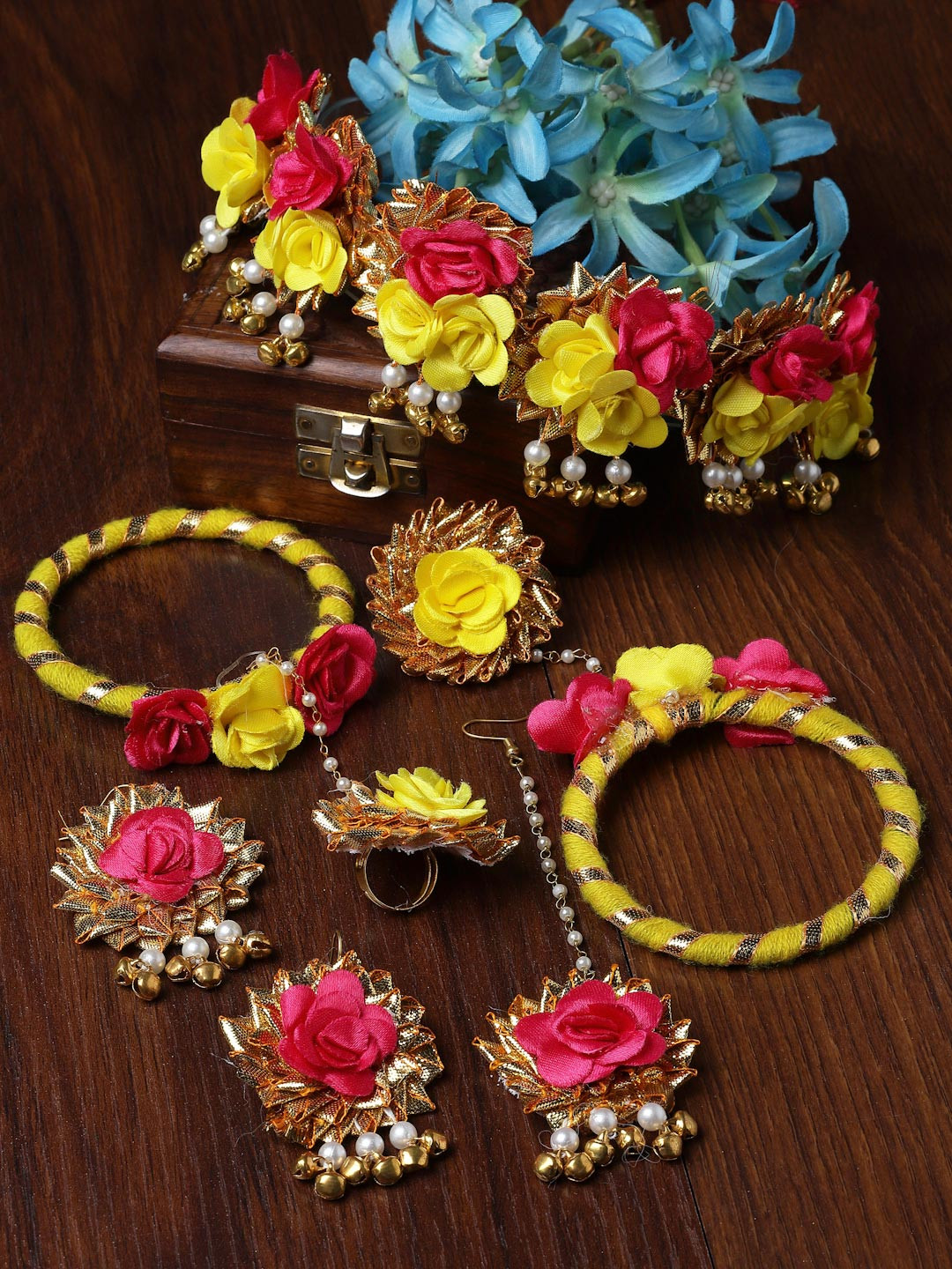 ZENEME Floral Beaded Haldi & Mehendi Jewellery Set