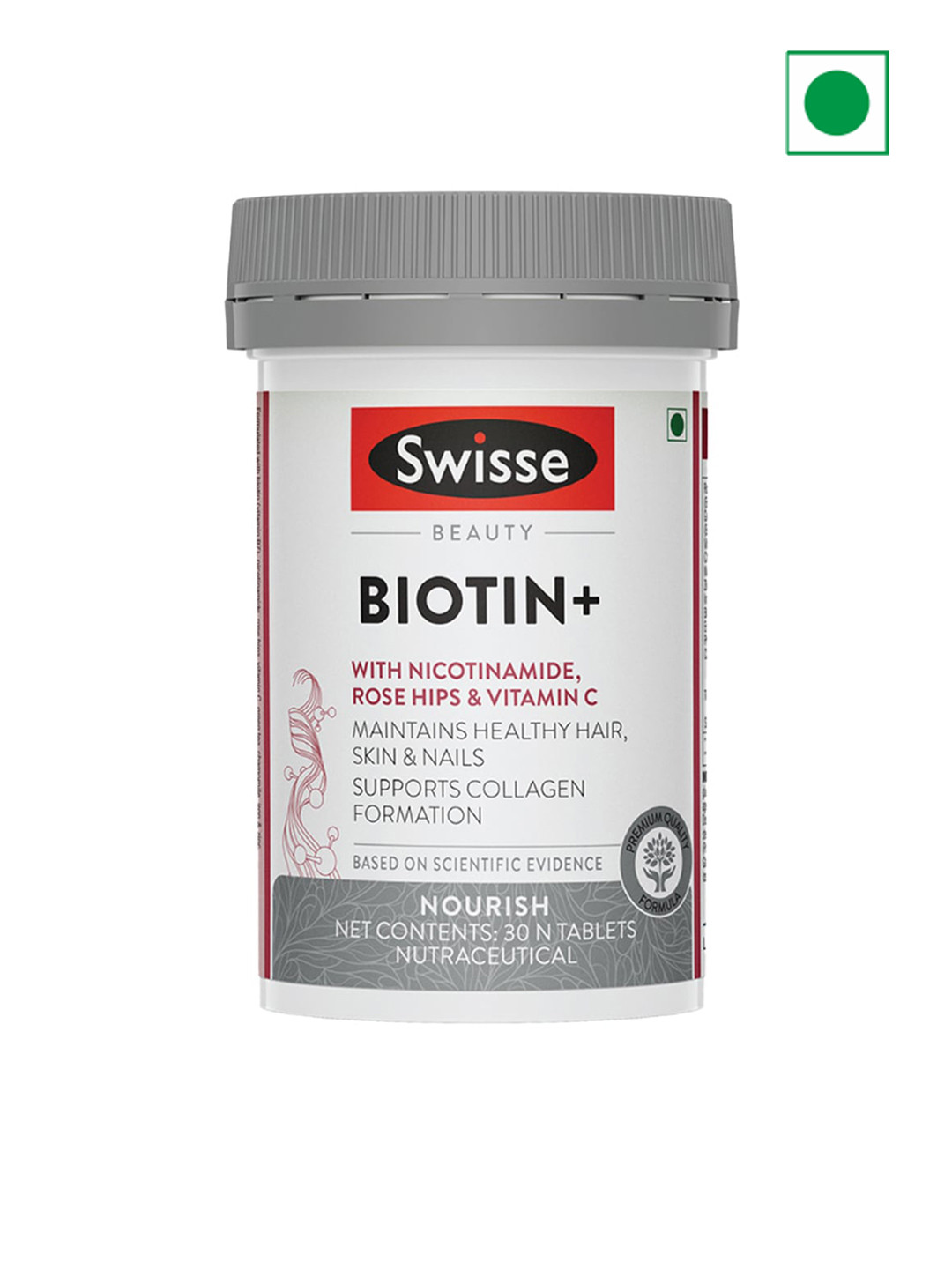 Swisse Beauty Biotin+ Tablets With Nicotinamide Rose Hips & Vitamin C - 30 Tablets