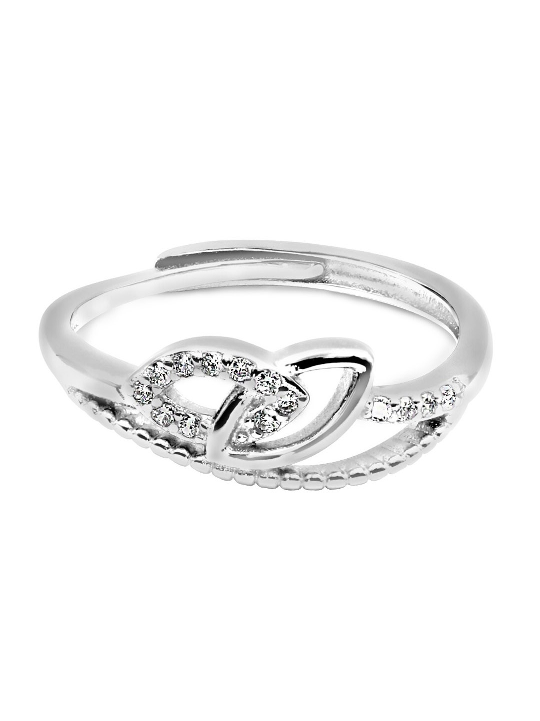Zarkan 925 Sterling Silver Rhodium Plated American Diamond Studded Finger Ring