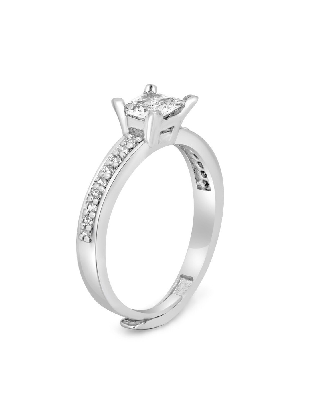 Zarkan 925 Sterling Silver Rhodium Plated American Diamond Studded Finger Ring