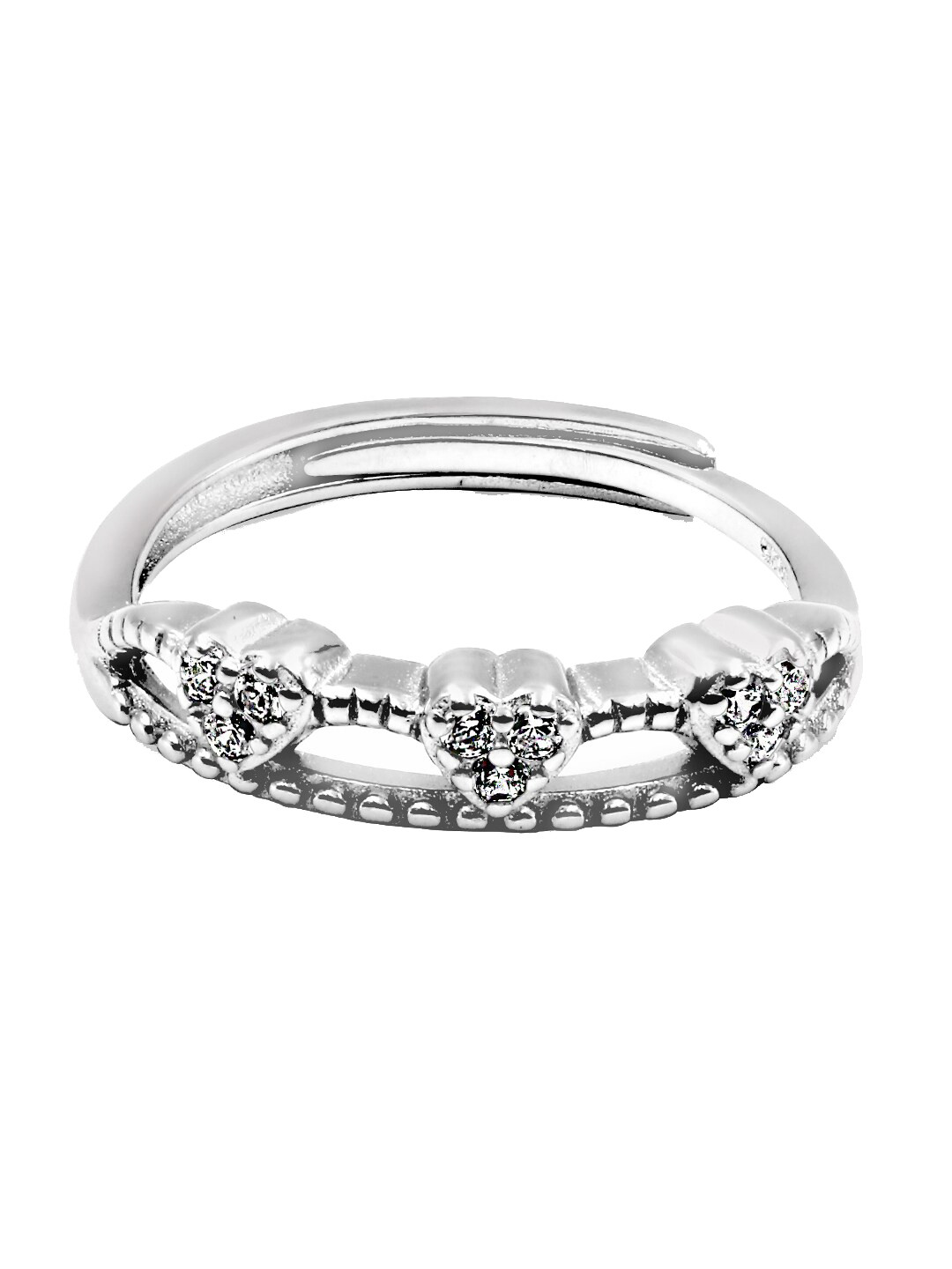Zarkan Rhodium-Plated AD Studded Triple Heart Ring
