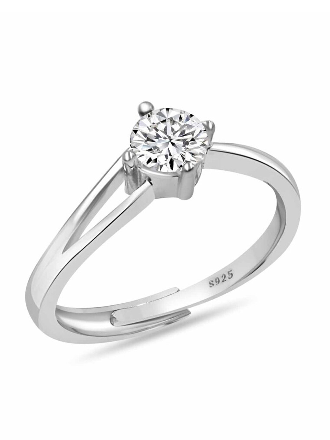 Zarkan Rhodium-Plated AD Studded Pure Silver Solitaire Ring