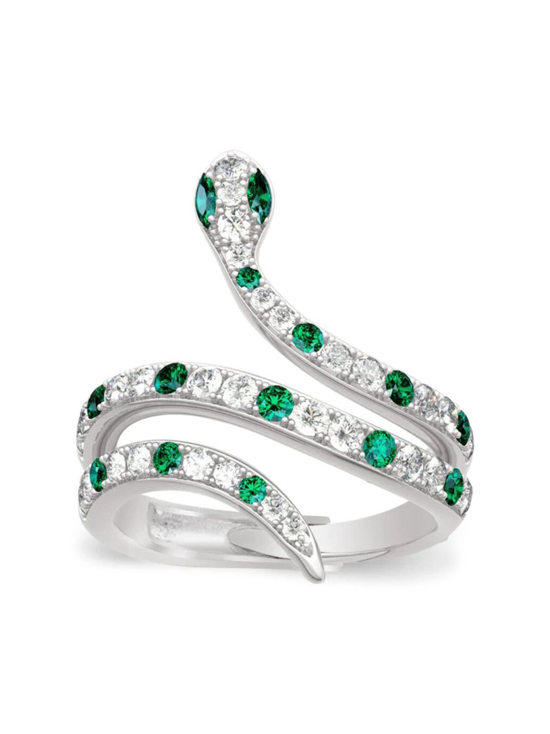 Zarkan 925 Sterling Silver Rhodium Plated AD Studded Snake Finger Ring