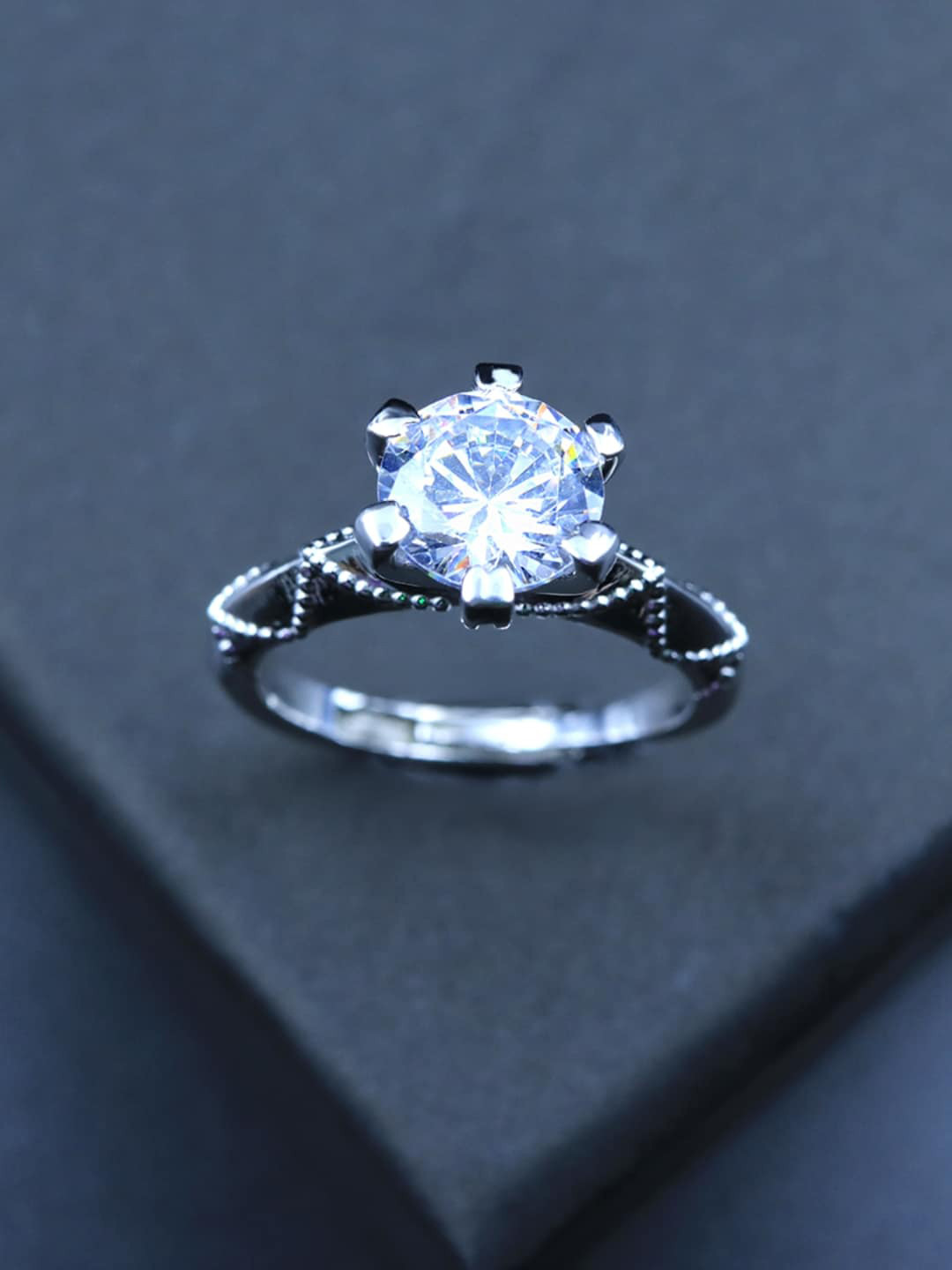 Zarkan Rhodium-Plated Sterling Silver AD Studded Finger Ring