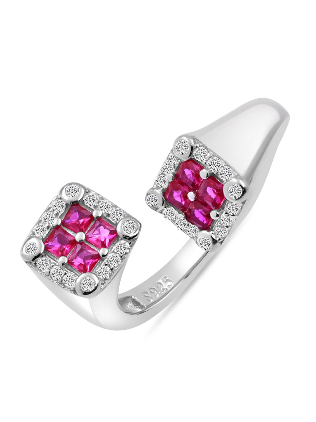 Zarkan 925 Silver Rhodium-Plated American Diamond Studded Finger Ring