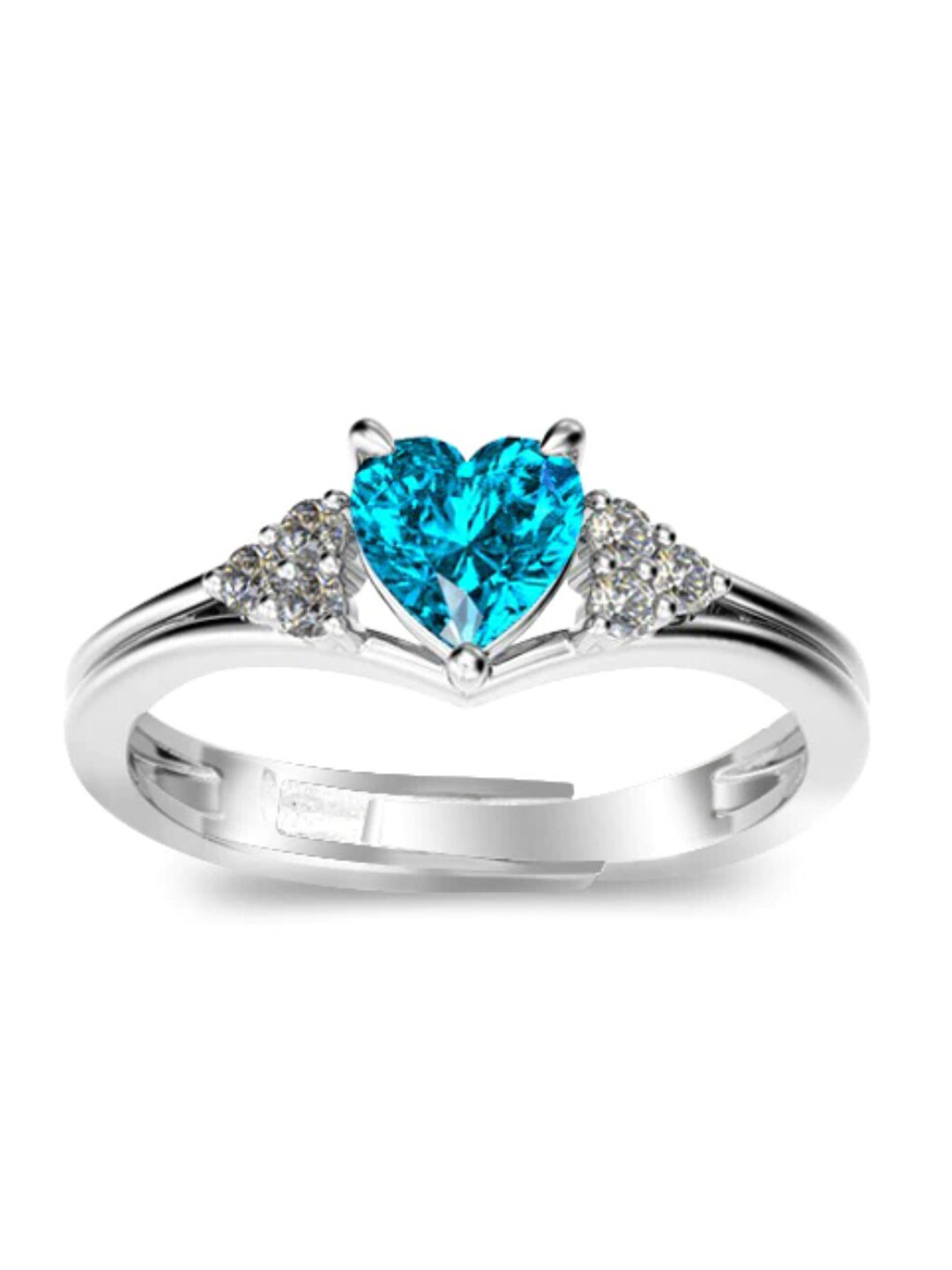 Zarkan Pure Silver Rhodium-Plated American Diamond Studded Finger Ring