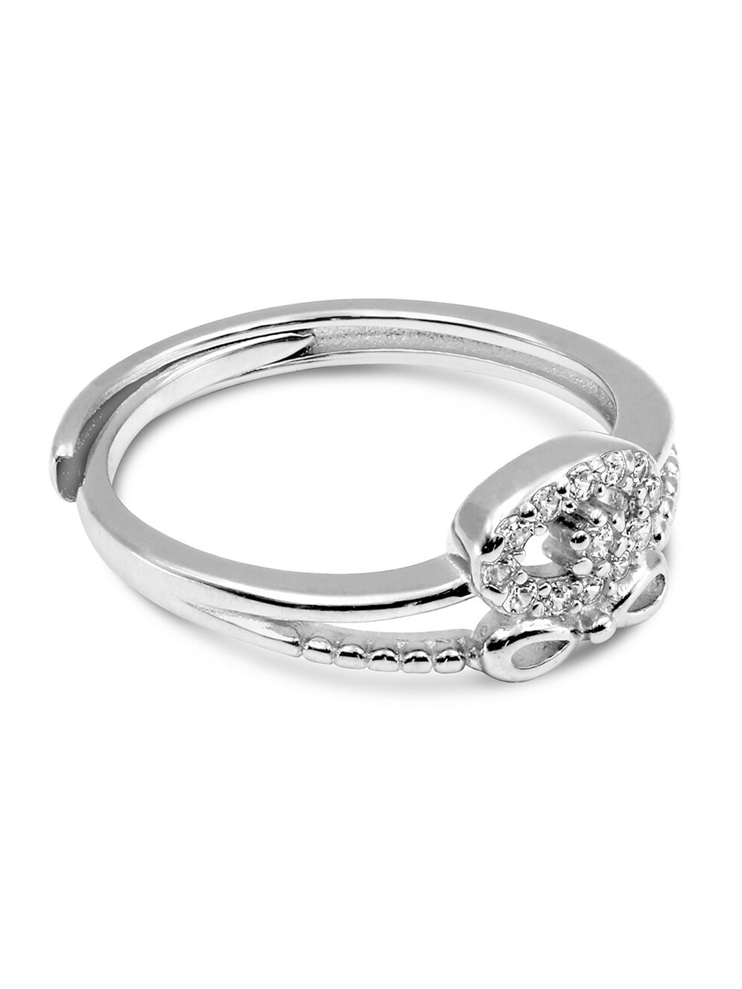 Zarkan Rhodium-Plated American Diamond Studded Finger Ring
