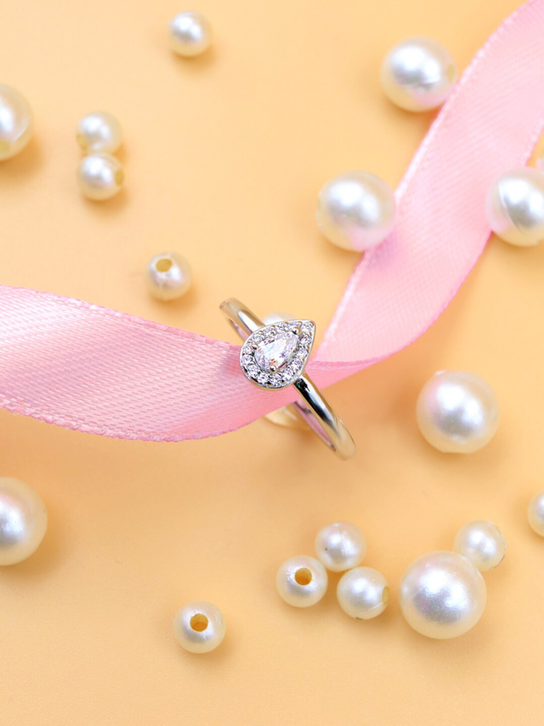 Zarkan Rhodium-Plated American Diamond Studded Finger Ring