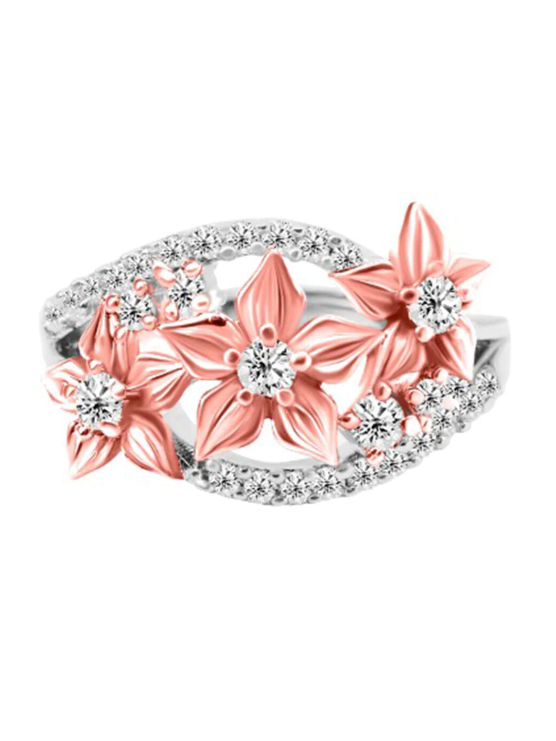 Zarkan Rhodium-Plated American Diamond-Studded Finger Ring