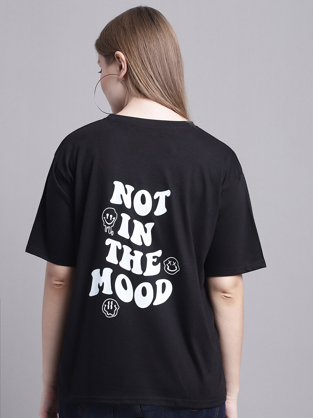 GRACIT Typography Printed Drop-Shoulder Sleeves Oversized Pure Cotton T-shirt