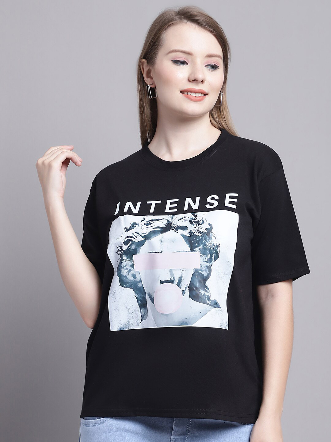 GRACIT Graphic Printed Oversized Pure Cotton T-Shirt