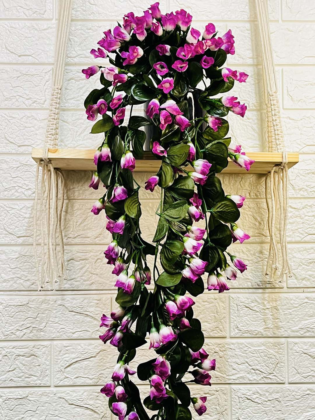 Akaar Purple & Green Rose Buds Hanging Artificial Flowers
