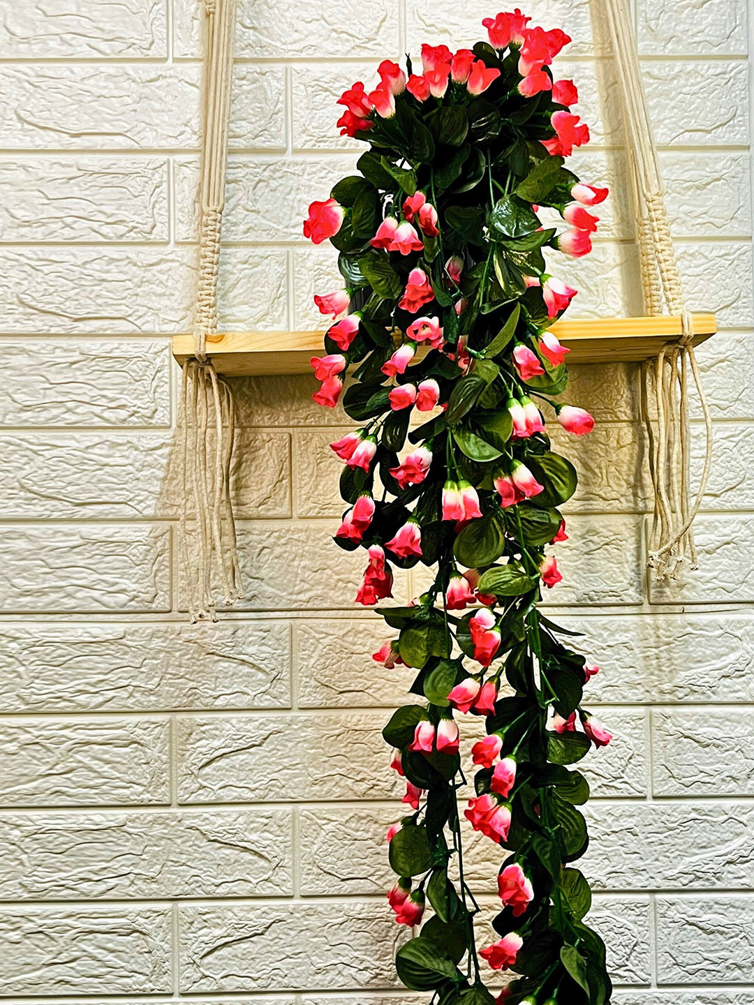 Akaar 2 Pcs Pink & Green Falling Rose Buds Artificial Flowers