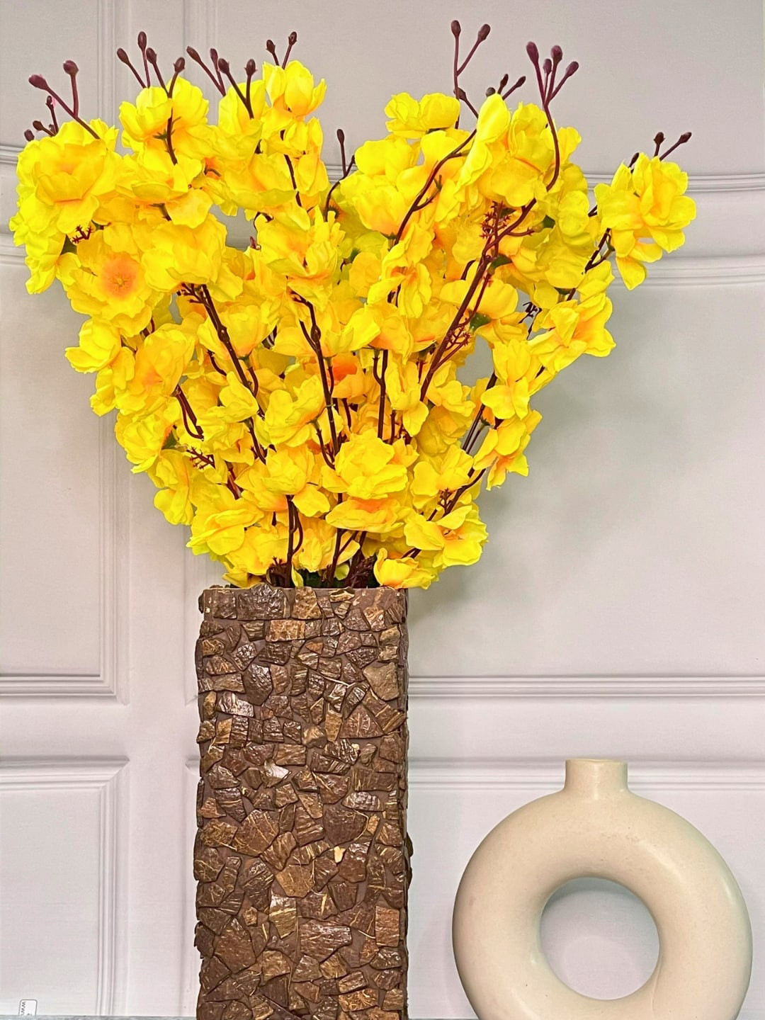 Akaar Yellow & Brown Cherry Blossom Decorative Artificial Flowers