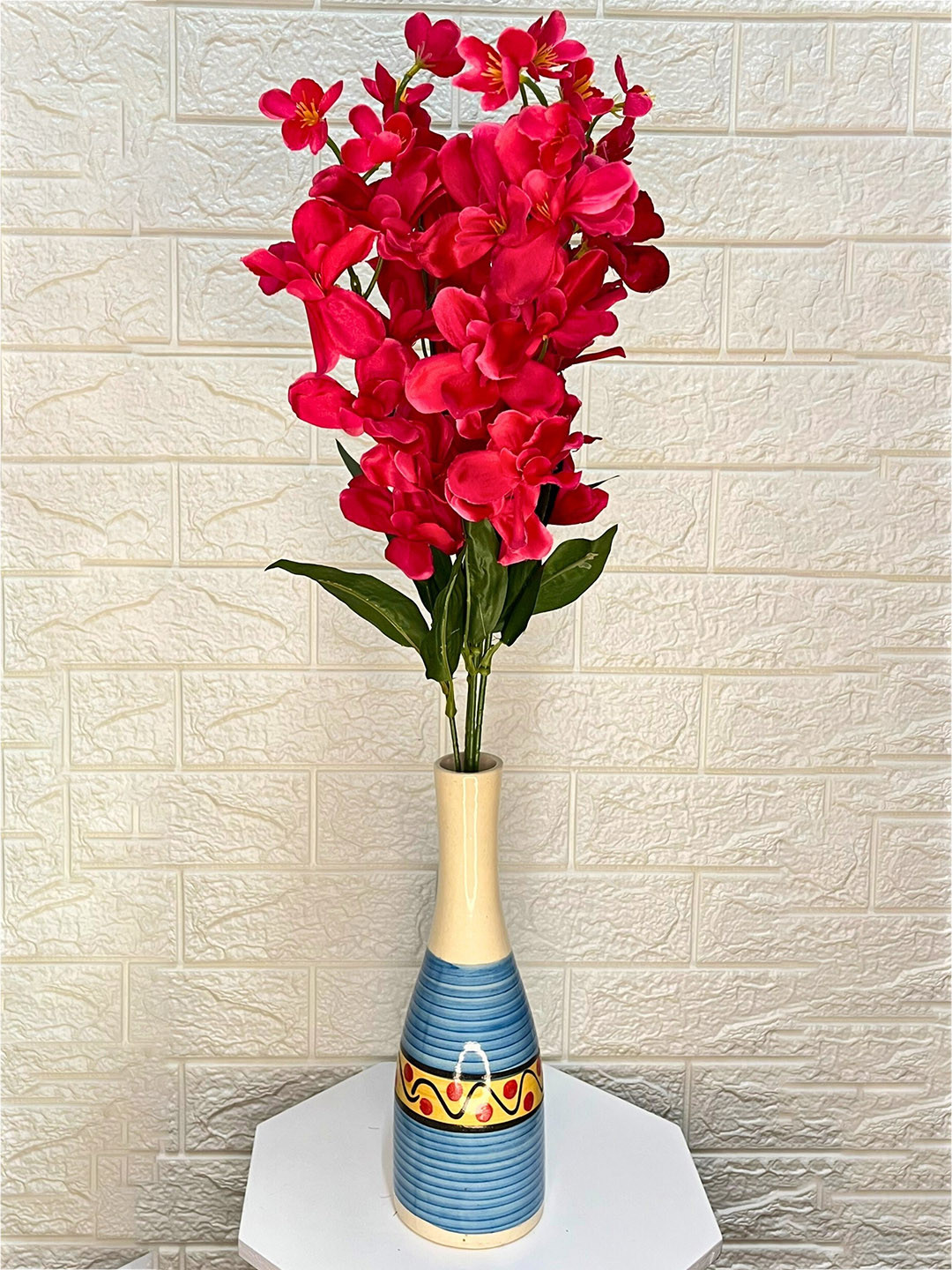 Akaar 5 Pcs Red & Green Orchid Decorative Artificial Flowers