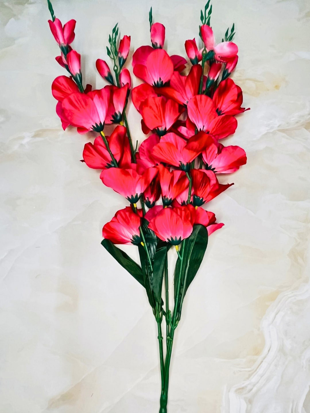 Akaar Red & Green Gladiolus Decorative Artificial Flowers