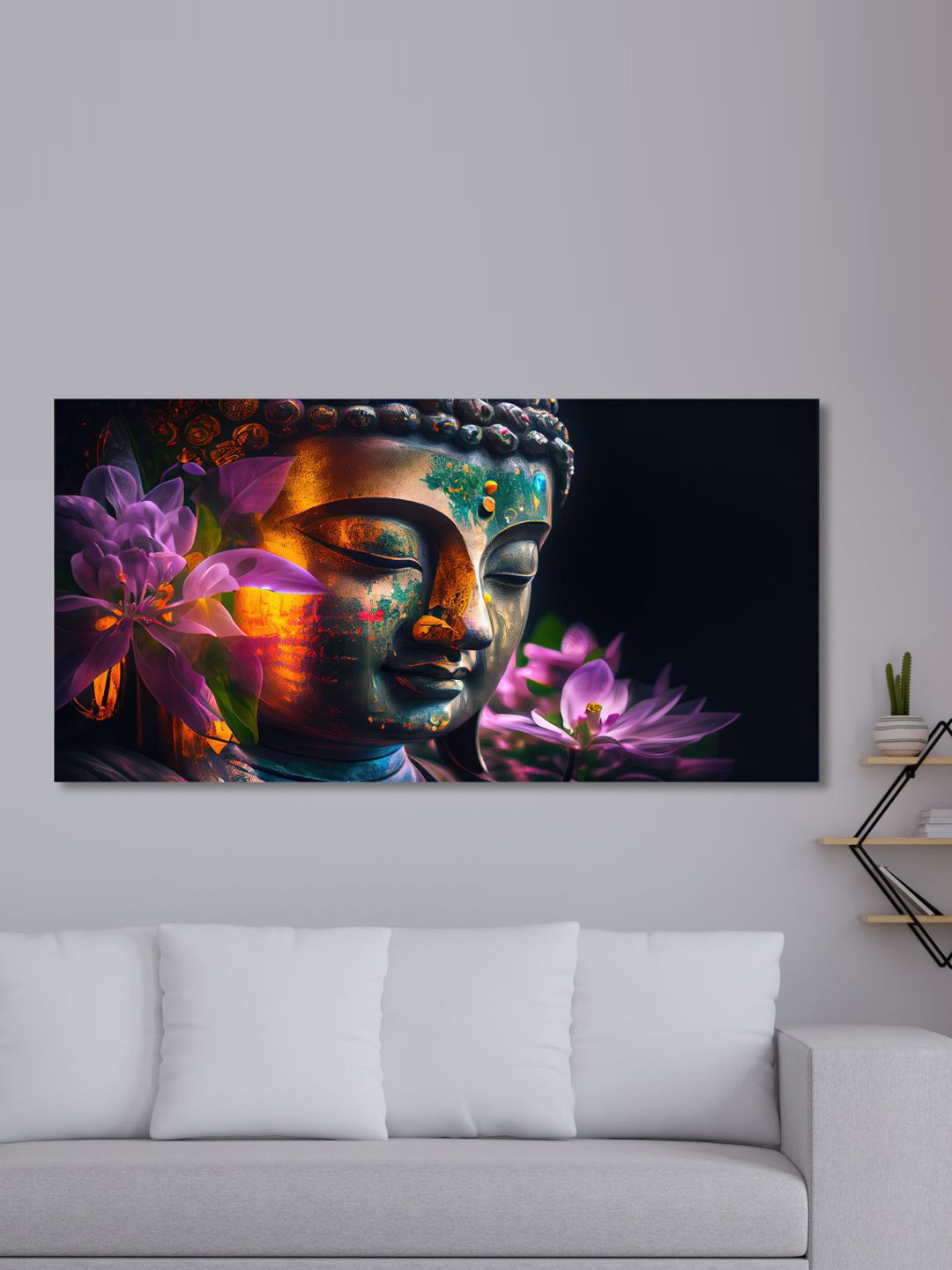 SAF Black & Purple Lord Buddha Painting Wall Art