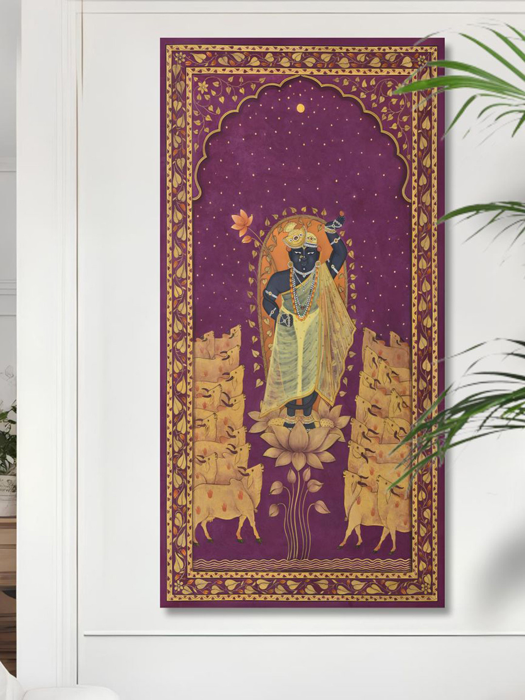 SAF Purple & Brown Shree Nath Printed Canvas Wall Art