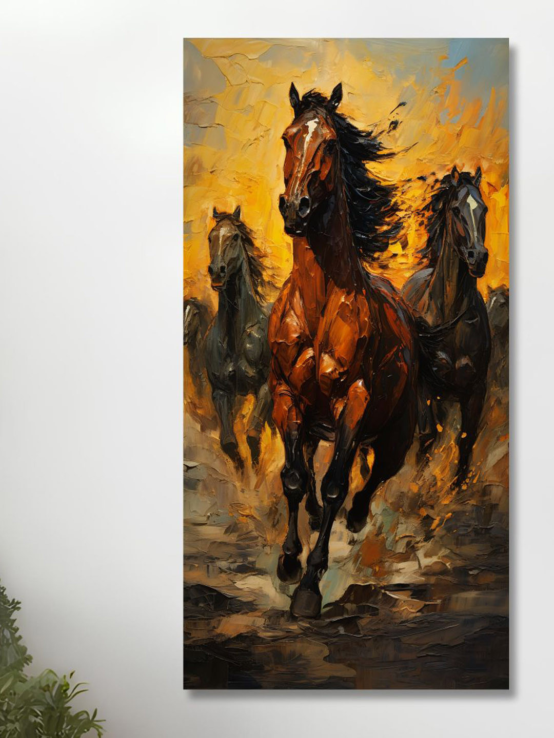 SAF Brown & Yellow Canvas Horse Painting Wall Art